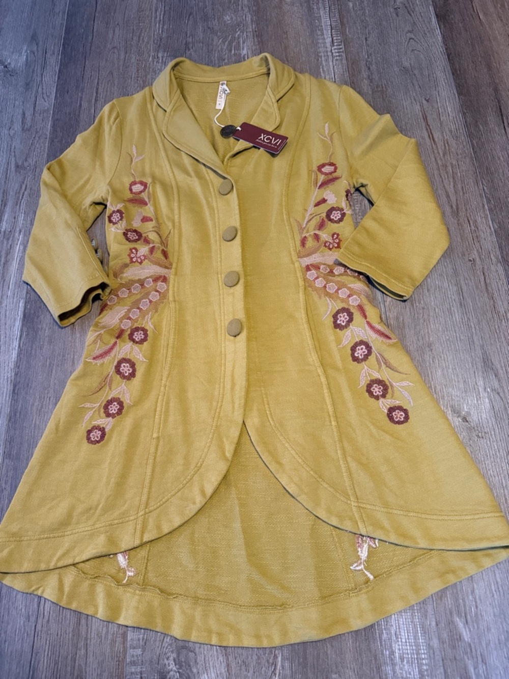 XCVI Embroidered Cardigan Sweater Women’s Green Boho Longlined Duster